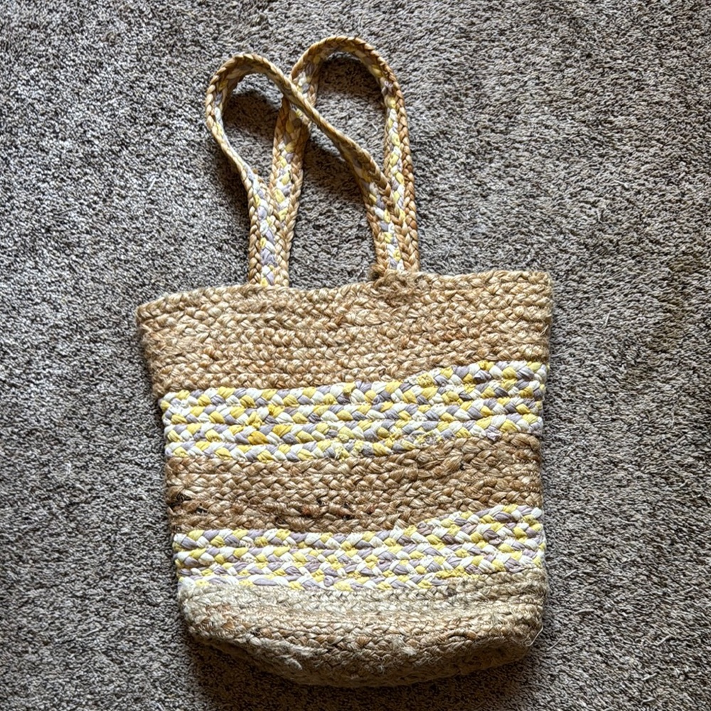 Sondra Roberts Stylish Tan and Yellow Woven Tote Bag NWOT